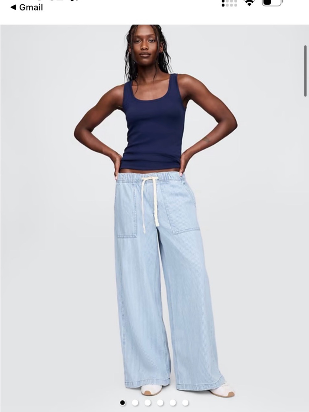 GAP Wide-Leg Drawstring Pants in Light Blue Stripe